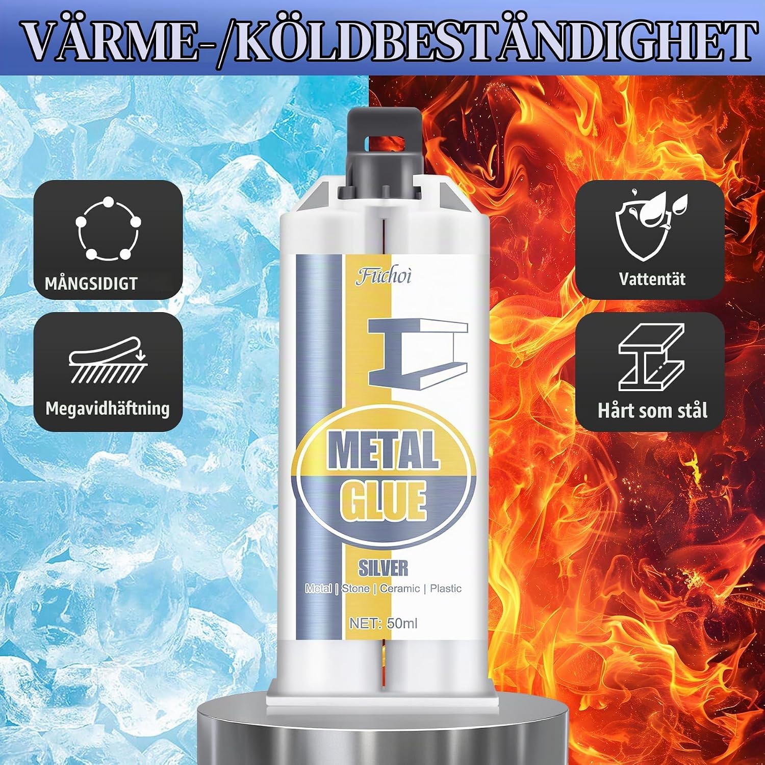 Detalle de Fuchoi Metalllim Extra Stark 100 ml, tvåkomponents epoxilim