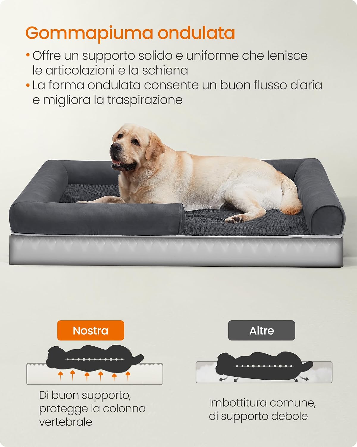 Detalle de Feandrea cuccia ortopedica per cani con bordi rialzati e copertura sfoderabile, 135 x 107 x 23 cm (grigio scuro PGW079G01)