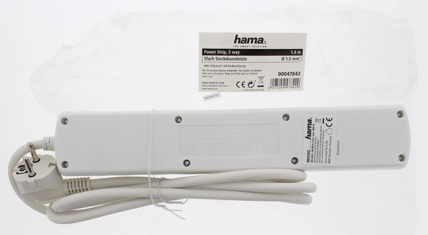 Detalle 2 de Hama Multiprise 5 Prises 16A avec Interrupteur – Rallonge 1,4 m, Type F Schuko, 3500W