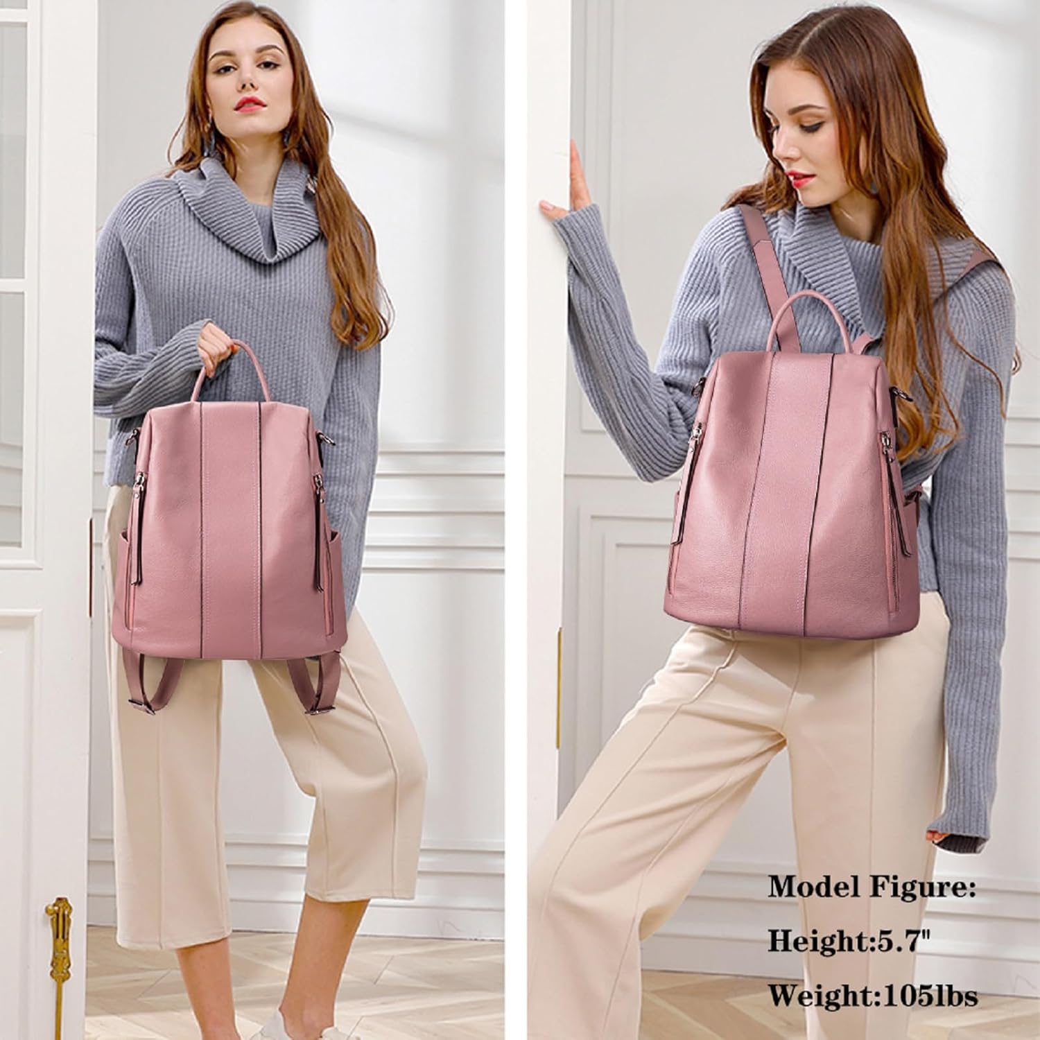 Detalle de S-ZONE Femmes Sac à Dos en Cuir Souple – Sac à Dos, Fourre-tout et Anti-vol en cuir véritable