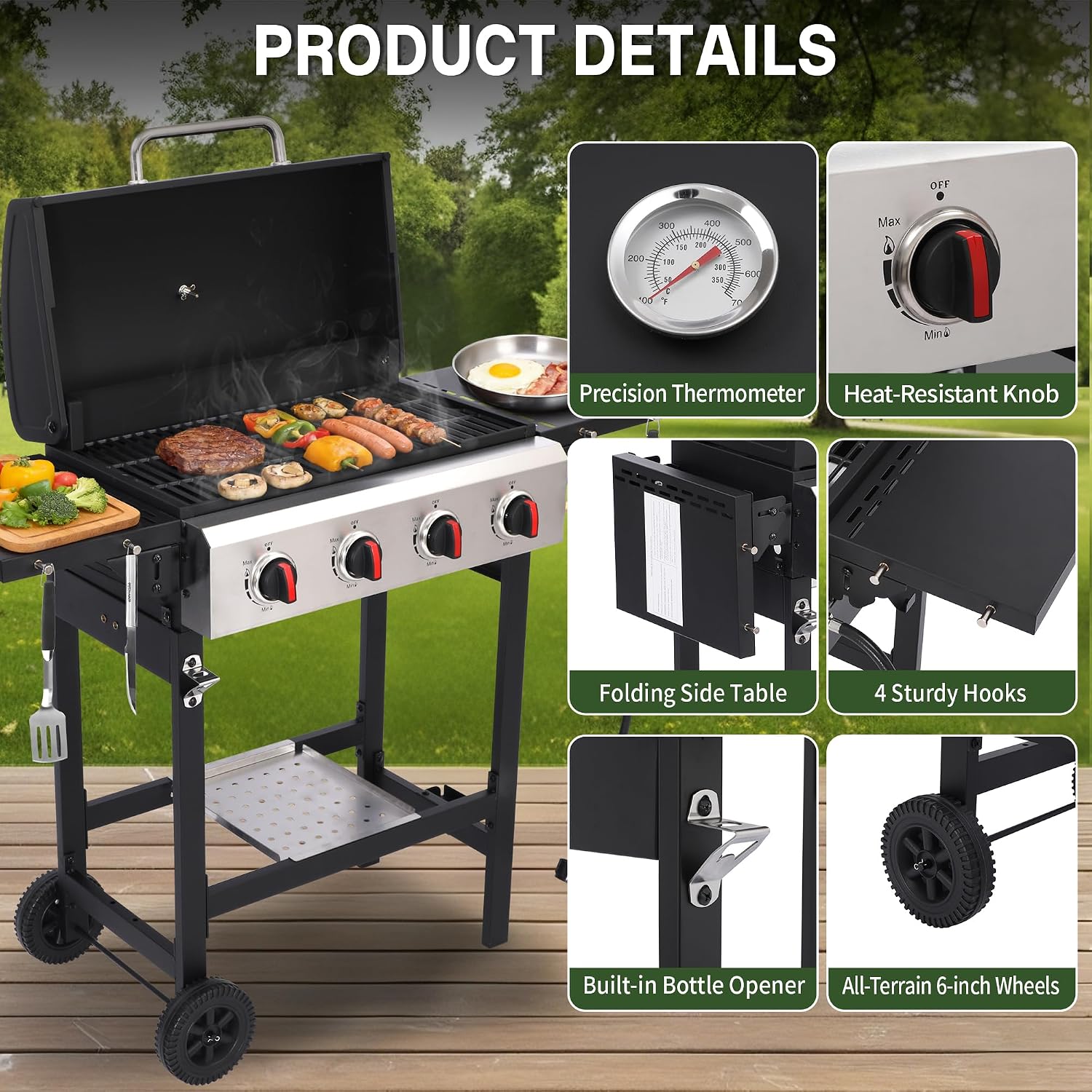Detalle 2 de LMNOCHM Propane Gas Grill, 4-Burner