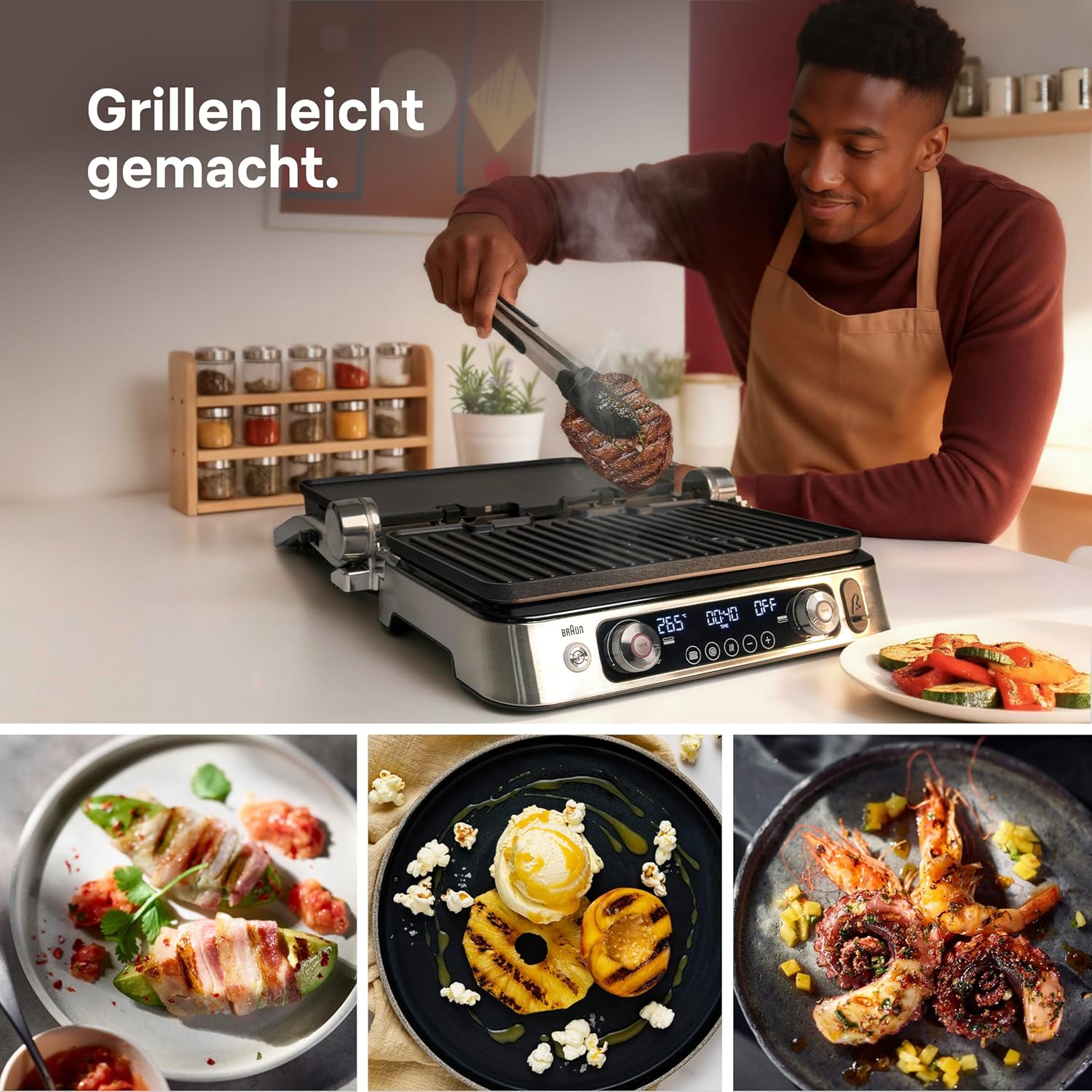 Thumbnail 1 de Braun MultiGrill 9 CG 9167 Kontaktgrill mit Grill-, Flach- und Waffelplatten & Temperaturfühler