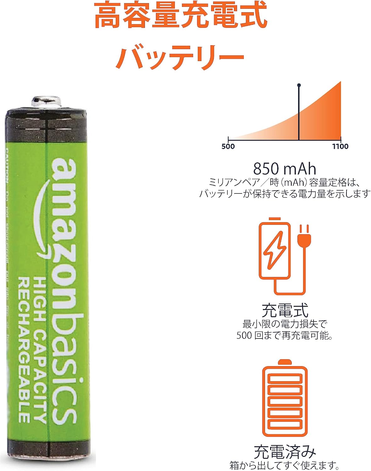 Detalle de Amazonベーシック HR-4UTHA-AMZN (8P) 充電式単4形ニッケル水素電池 8本セット 1.2V
