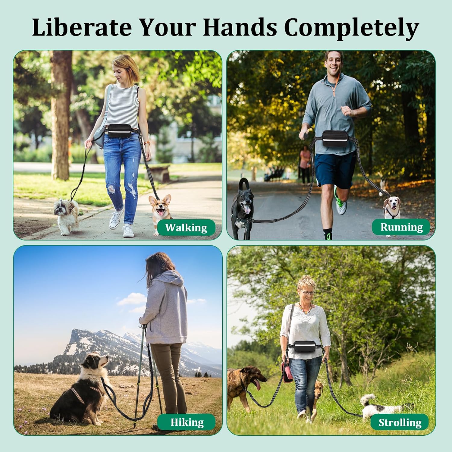 Thumbnail 5 de Philorn Hands Free Two-Dog Lead with Adjustable Waist Belt – Dual Handles, 2 Shock Absorbers, Black