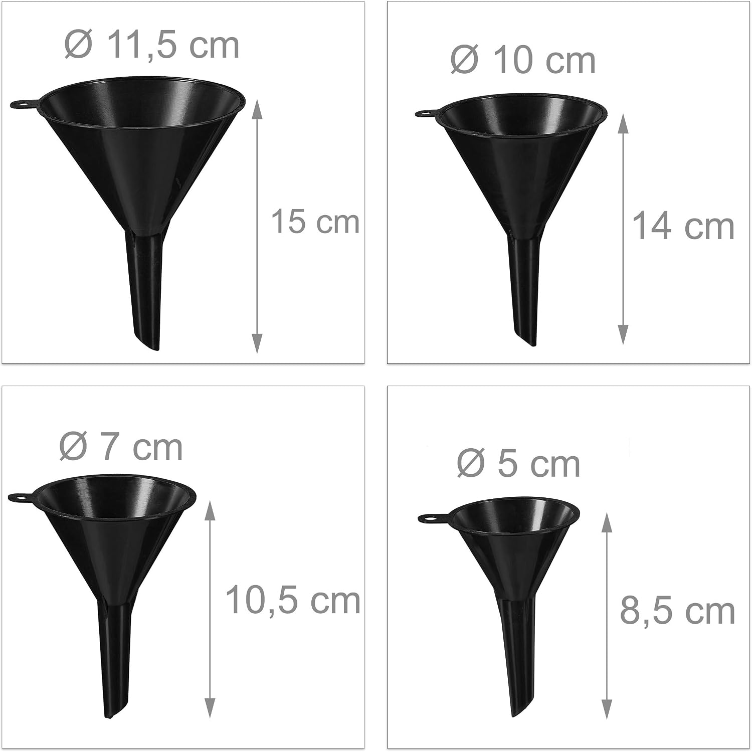 Detalle de Relaxdays Imbuto per Benzina, Set da 5 in Varie Misure con Tubo Flessibile – Versatilità per auto e cucina