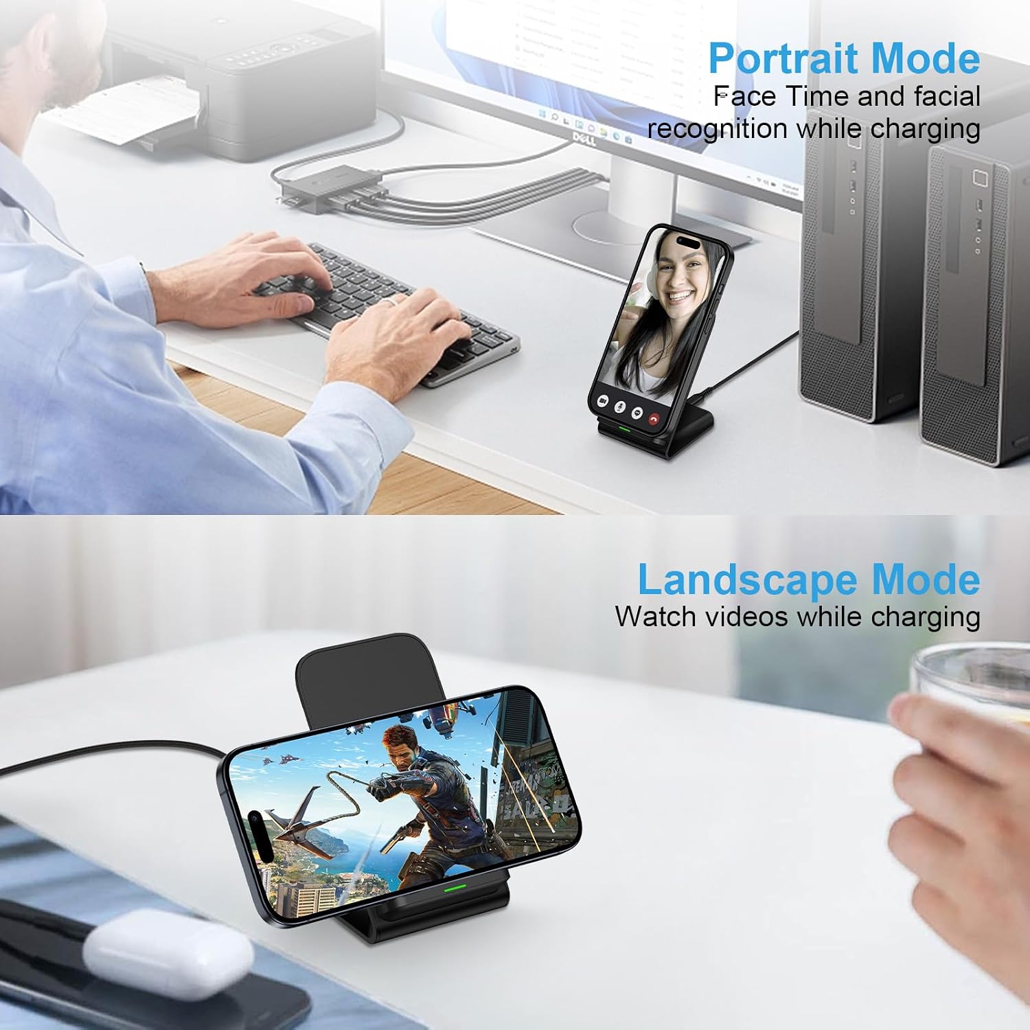 Detalle 2 de Cebkit 15W Wireless Charging Stand for Samsung Galaxy, USB-C