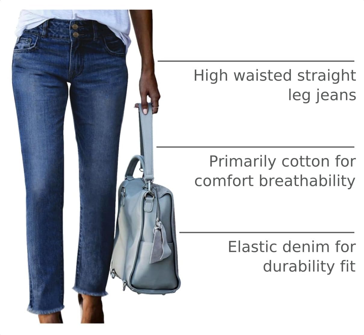Detalle 2 de Sidefeel Women's Raw-Hem Straight-Leg Jeans, High Waist, Double Button
