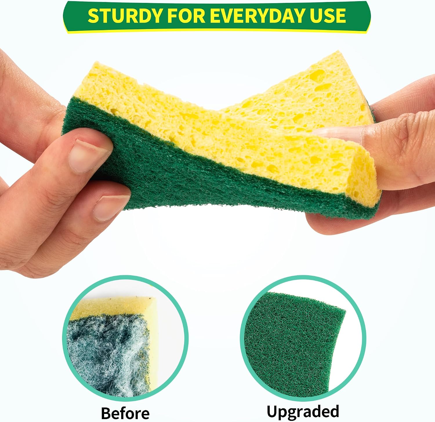 Detalle de HOMERHYME 24 PK Heavy Duty Dish Kitchen Sponges, Dual-Sided Ergonomic Design