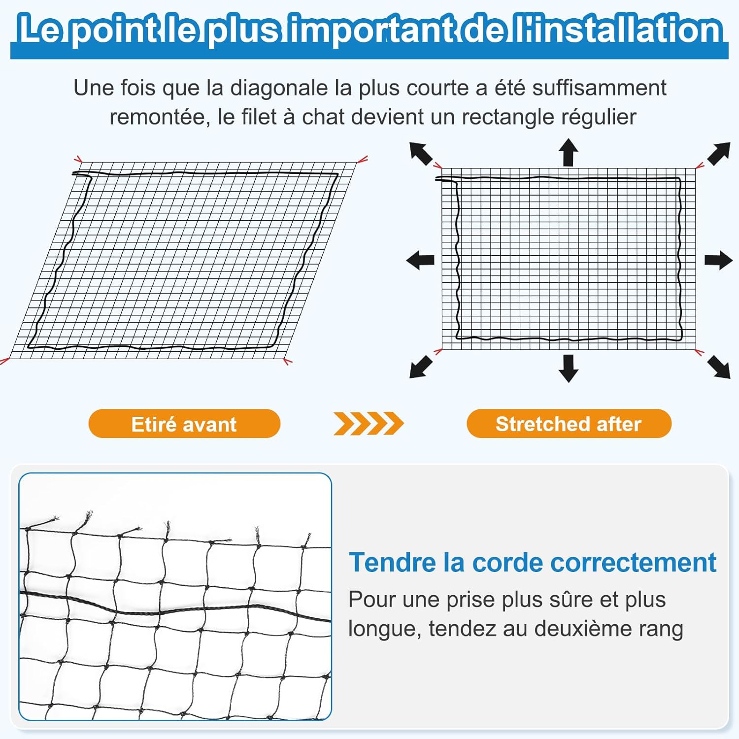 Detalle de Aystkniet Filet Balcon Renforcé – filet de protection chat multi-tailles (2×3 m à 16×3 m, 3×2 m etc.)