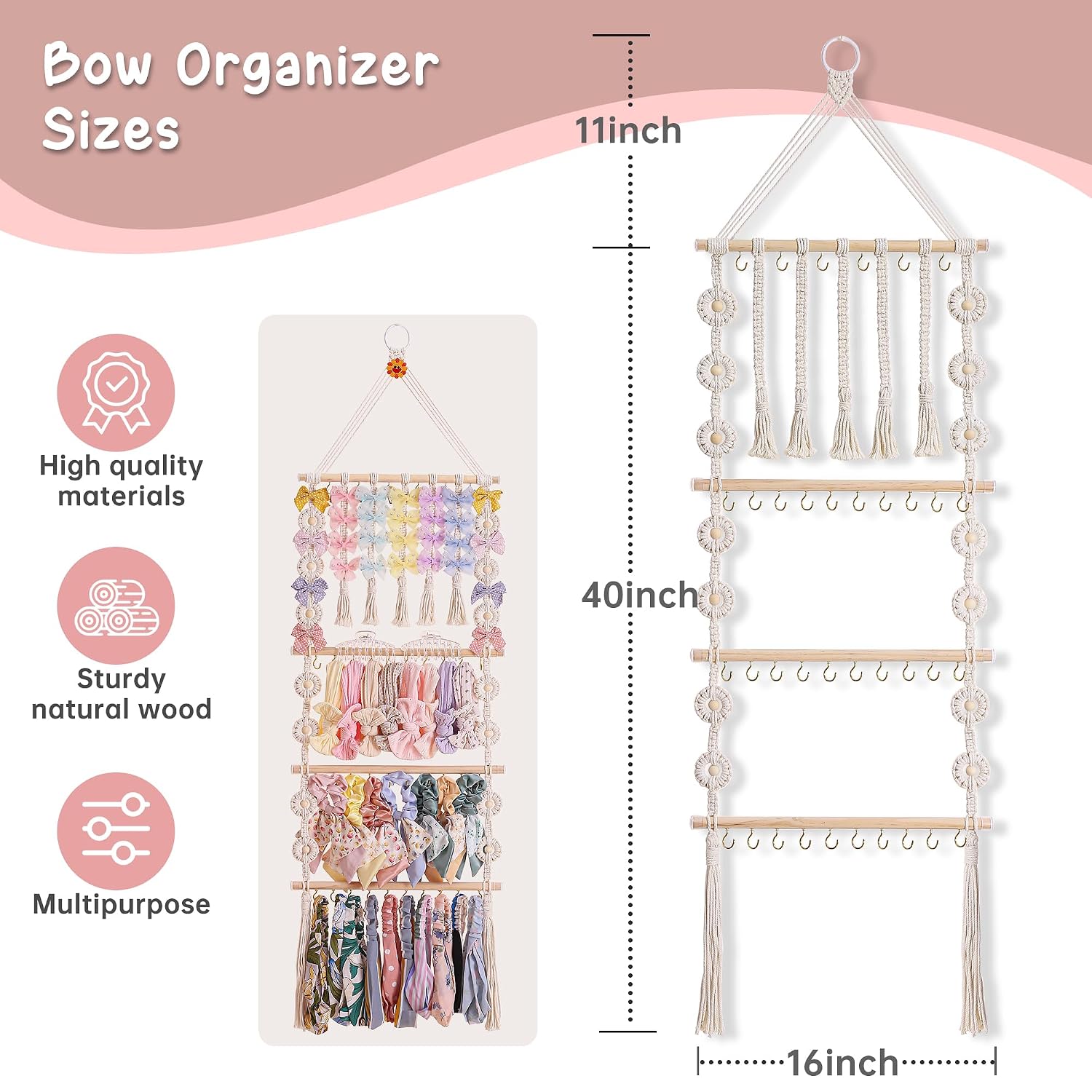 Detalle de Officentra Bow Organizer for Girls with 20 Metal Hooks and 5 Lanyards
