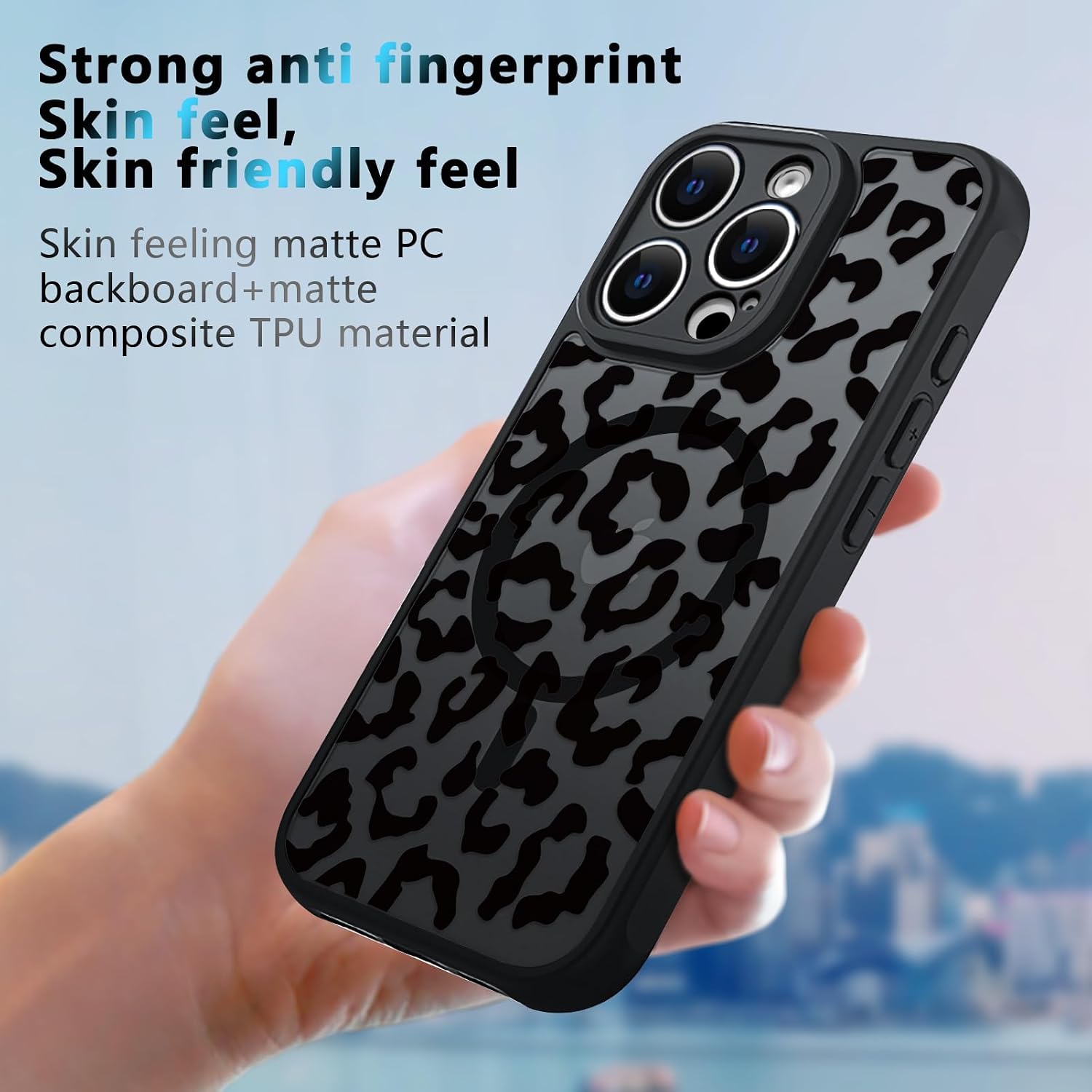 Detalle 1 de Oxytter Magnetic Case for iPhone 15 Pro Max, Black Leopard, MagSafe Compatible