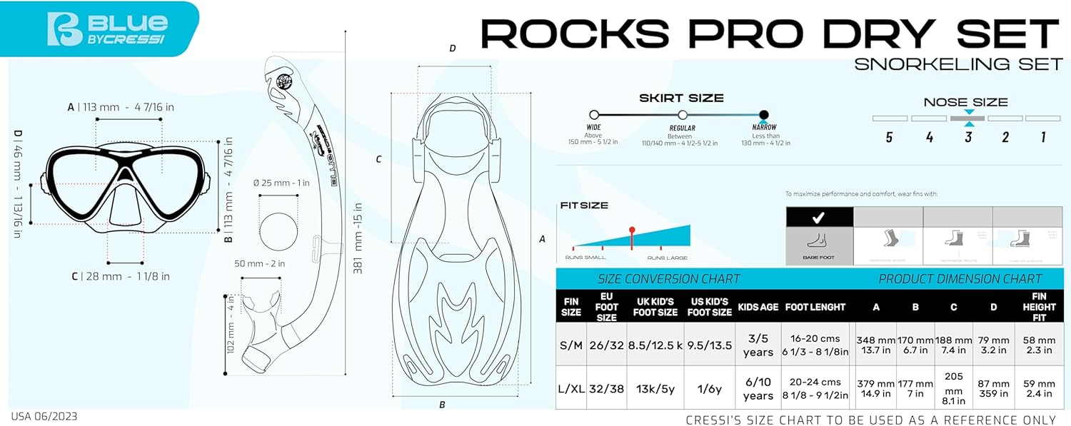 Detalle 1 de Cressi Rocks Pro Dry Set – Palmes, Masque et Tuba