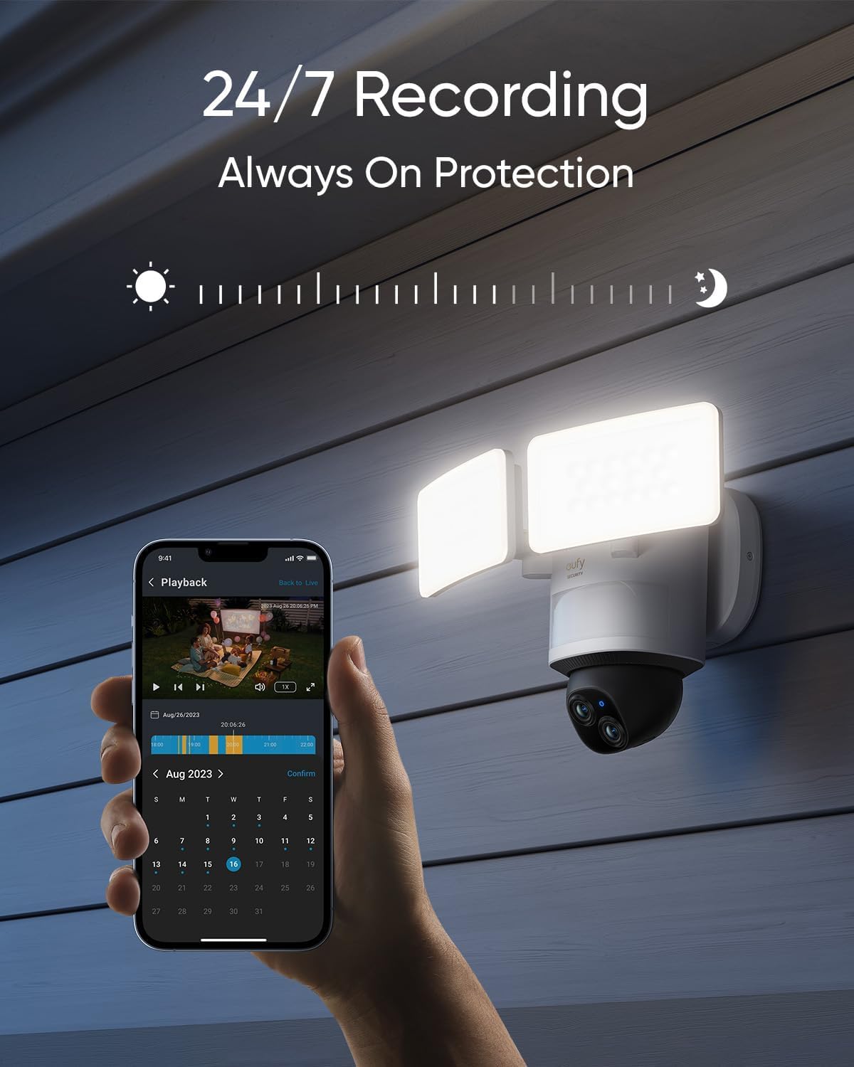 Detalle de eufy Security Floodlight Camera E340: Dual-Lens 360° Coverage with AI Tracking