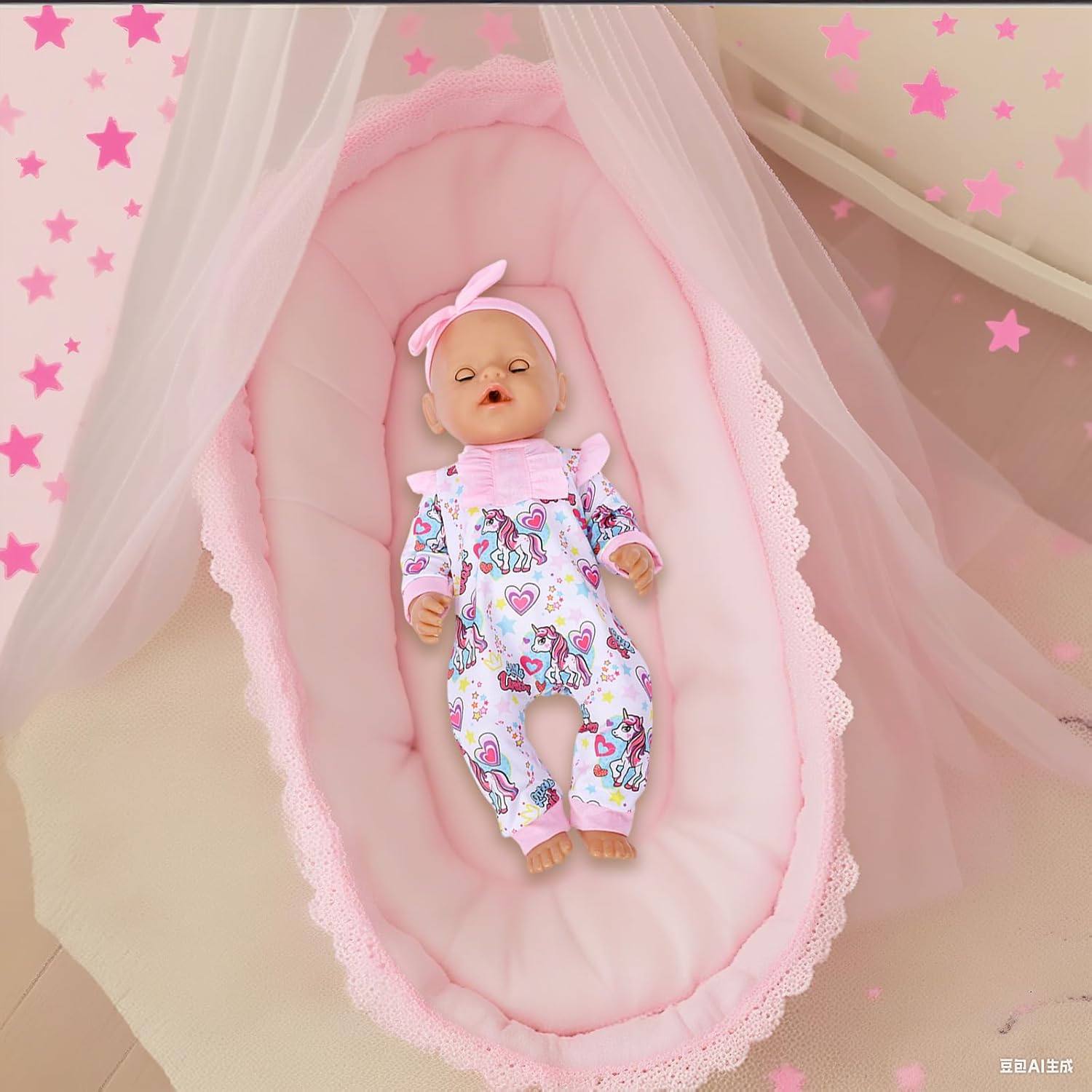Thumbnail 5 de Puppenkleidung 43 cm Newborn Baby Puppen-Set (Pyjama mit Schleife, Stirnband, Kleiderbügel & Socken) – für 35–43 cm Puppen