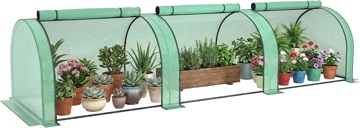 Detalle de Outsunny 845-234V06GN mini-tunnelkas met 3 oprolbare deuren en PE-zeil
