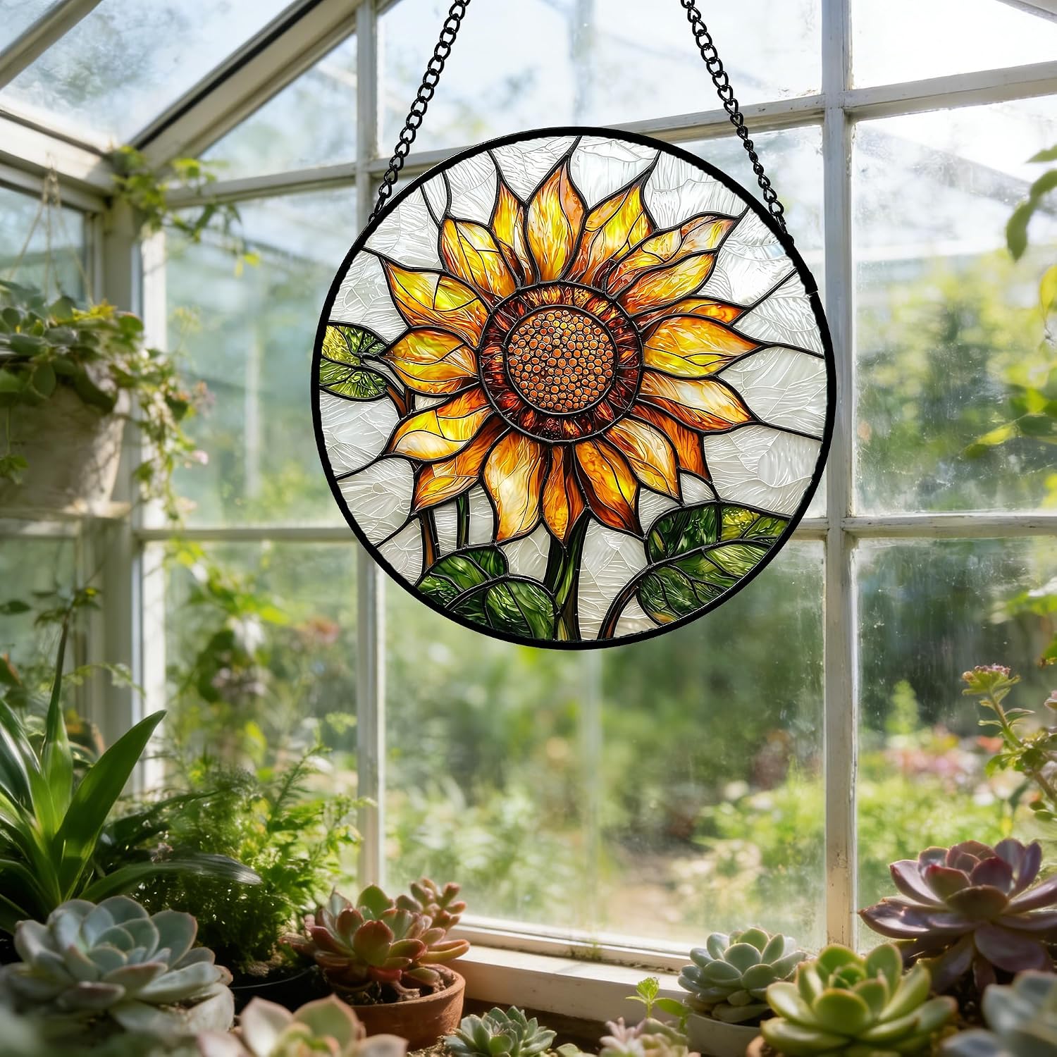 Detalle de DASTOLL 9.8-Inch Sunflower Stained Glass Window Suncatcher