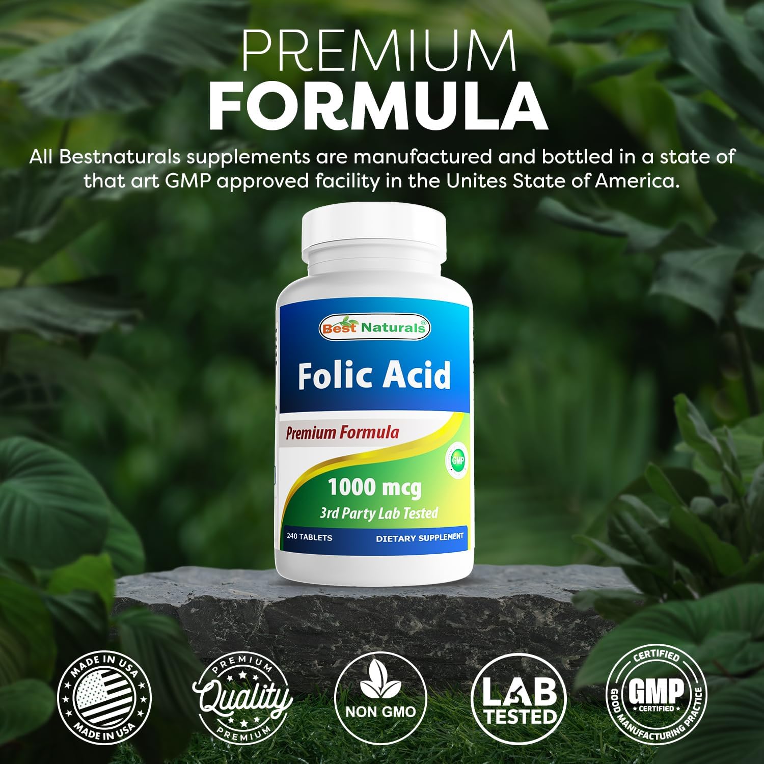 Detalle 1 de Best Naturals Folic Acid Tablets 1000 mcg