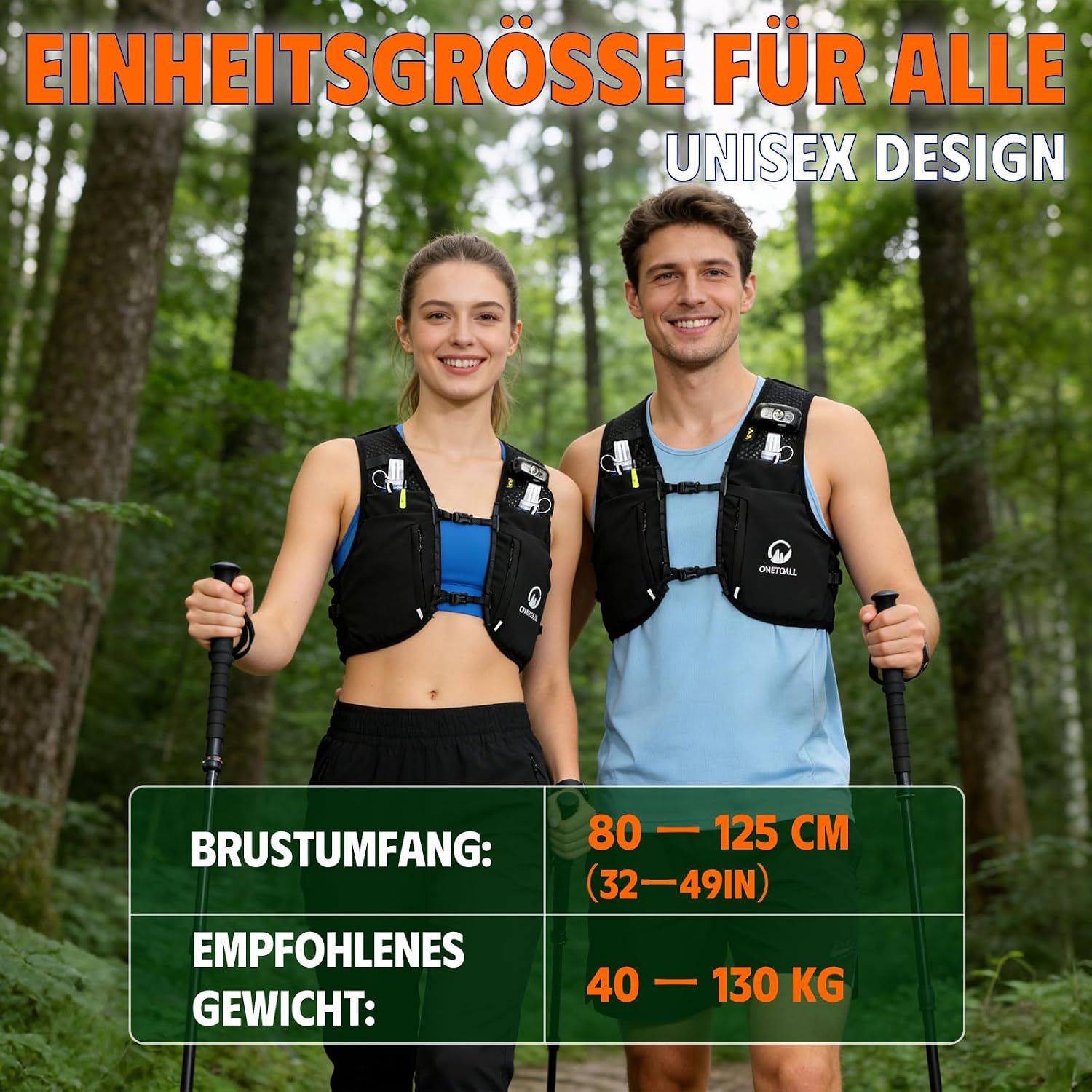 Detalle de ONETOALL Laufweste Damen mit 2 faltbaren Trinkflaschen (500 ml) & reflektierendem LED-Licht – 13 Reflektorpunkte