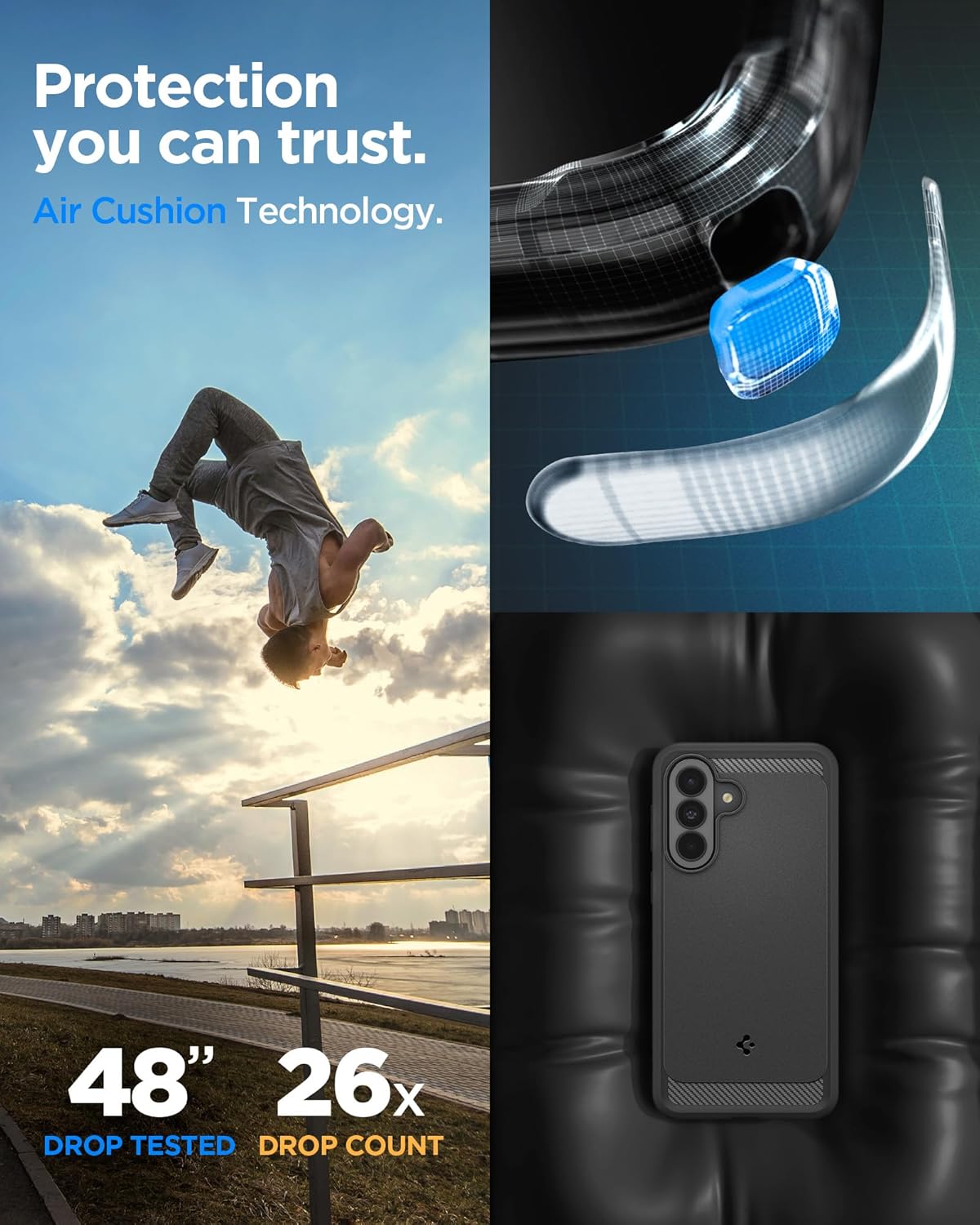 Thumbnail 2 de Spigen Rugged Armor – coque antichoc pour Samsung Galaxy A37 5G (noir mat, motif fibre de carbone)