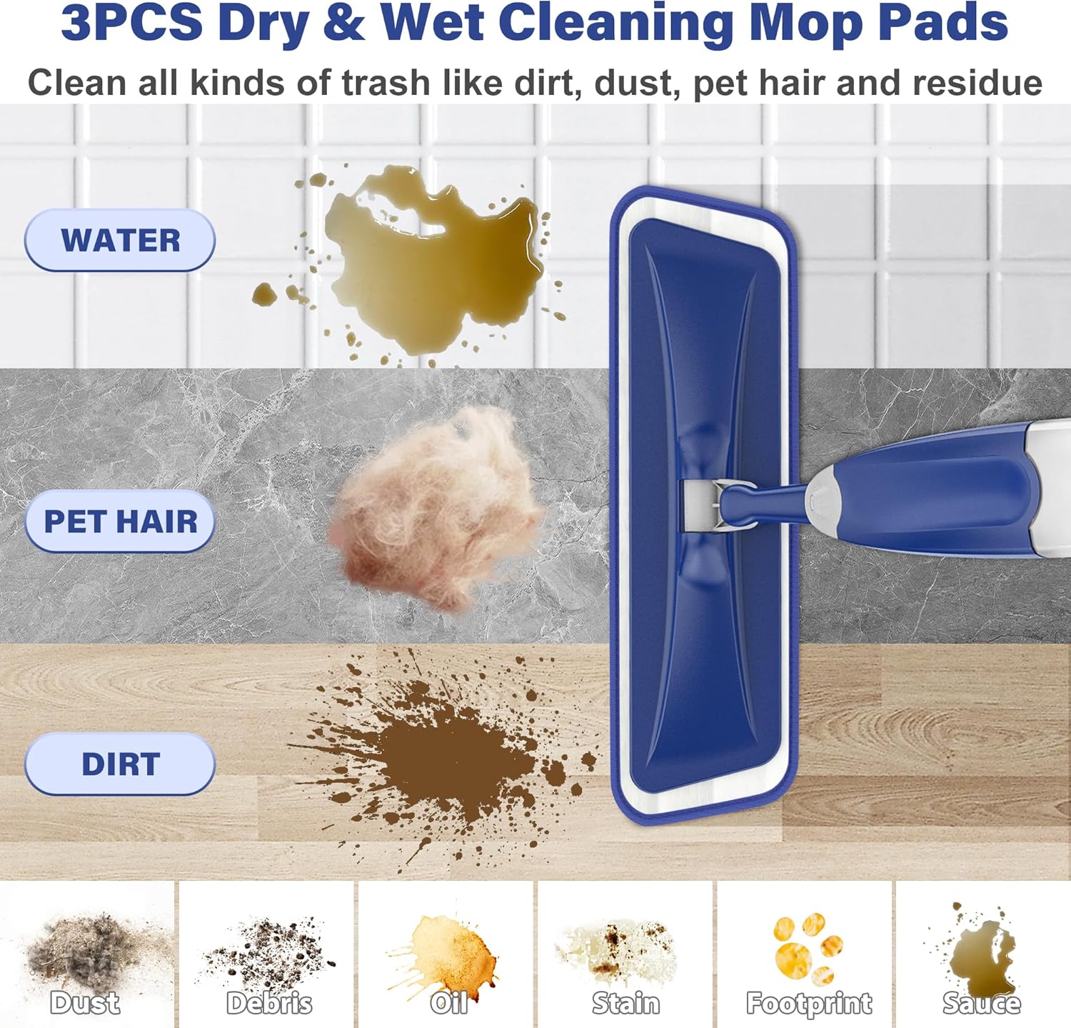Thumbnail 3 de # Spray Mop Hardwood Floor Cleaning: 635ml Refillable Tank with 3 Washable Pads