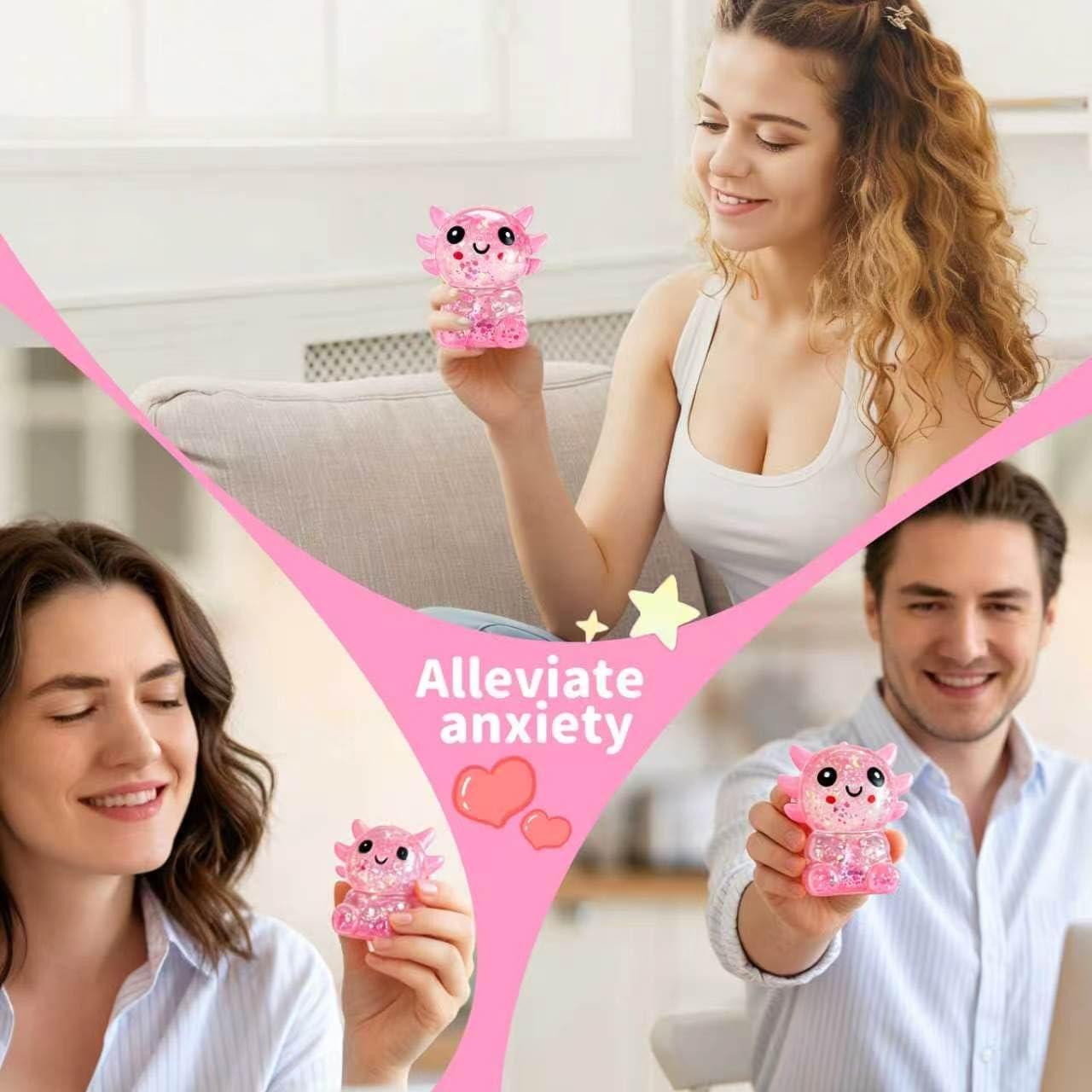 Thumbnail 4 de Axolotls Squishies Fidget Stress Ball – Cute Sitting Axolotl Squeeze Toy (Pink)