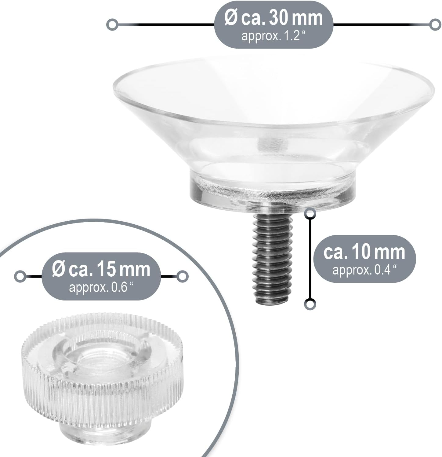 Thumbnail 5 de com-four® 8X Ventose con filettatura M4 Ø30 mm – Tenuta extra forte, senza foratura