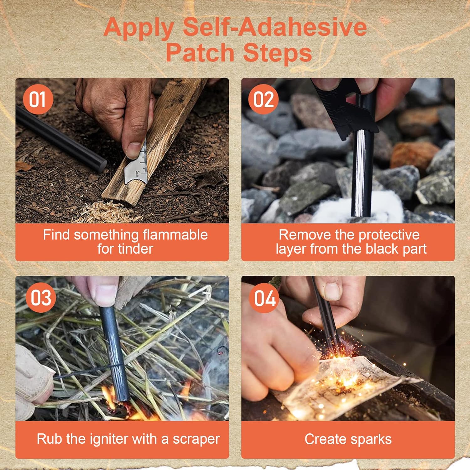 Thumbnail 4 de Survival Fire Steel, Flint Striker with Whistle, Scraper & Tools – Outdoor Fire Starter Kit