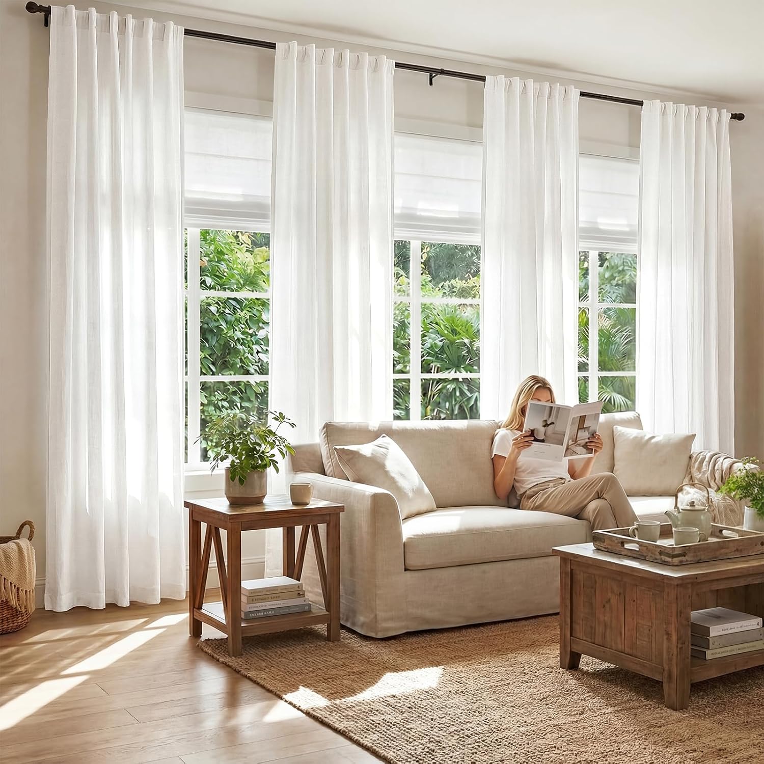 Detalle de jinchan JINCHAN Curtains, 50 x 84-Inch Light-Filtering Linen-Blend Drapes