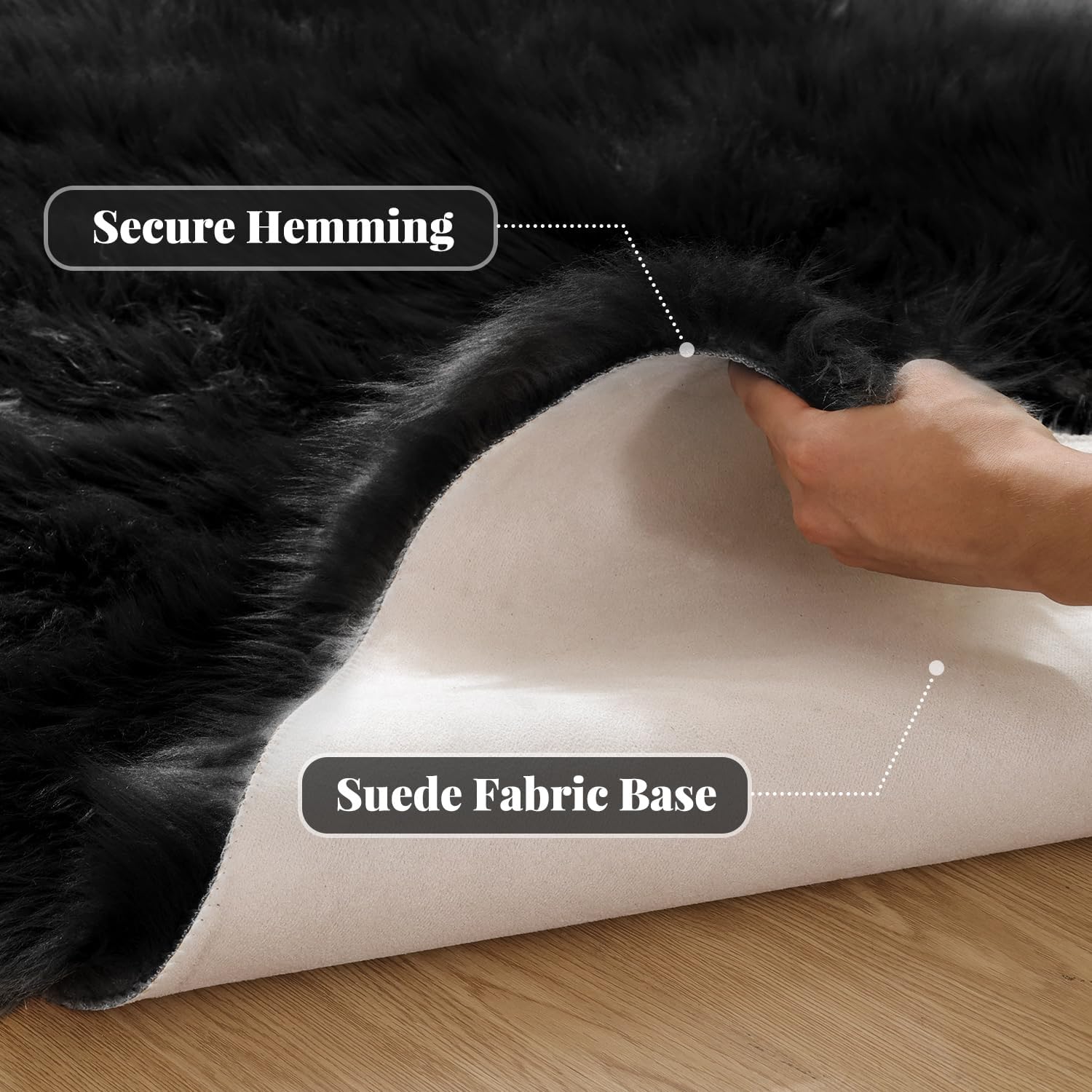 Thumbnail 2 de ORINOVA Tapis noir en fausse fourrure 90x150 cm (moumoute shaggy) pour chambre ado et salon