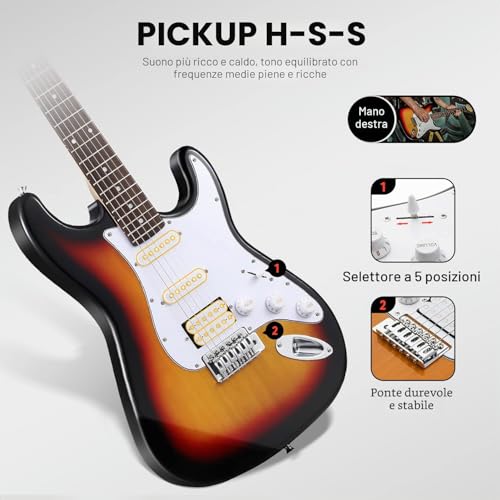 Detalle de Donner Set Chitarra Elettrica 39" DST-100S Sunburst: kit completo per principianti