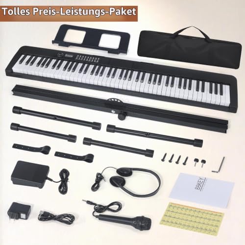Detalle de Klaviertastatur mit 88 Tasten von Bfhdbdt – Semi-gewichtete Tasten, inkl. Ständer, Tragetasche und USB‑MIDI