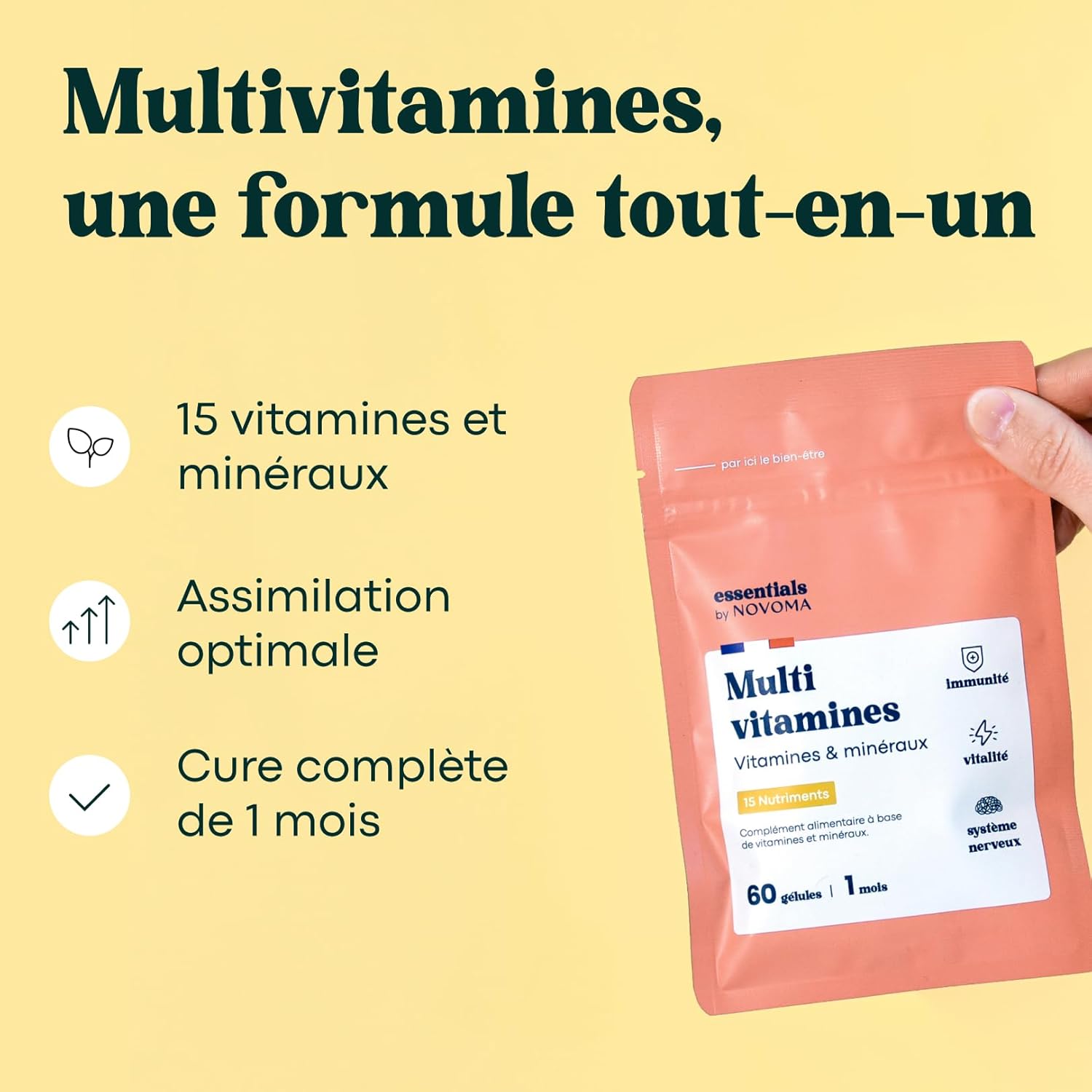 Thumbnail 2 de Multivitamines et Minéraux Essentials by Novoma (15 nutriments) avec magnésium & zinc — 60 gélules vegan, cure 1 mois