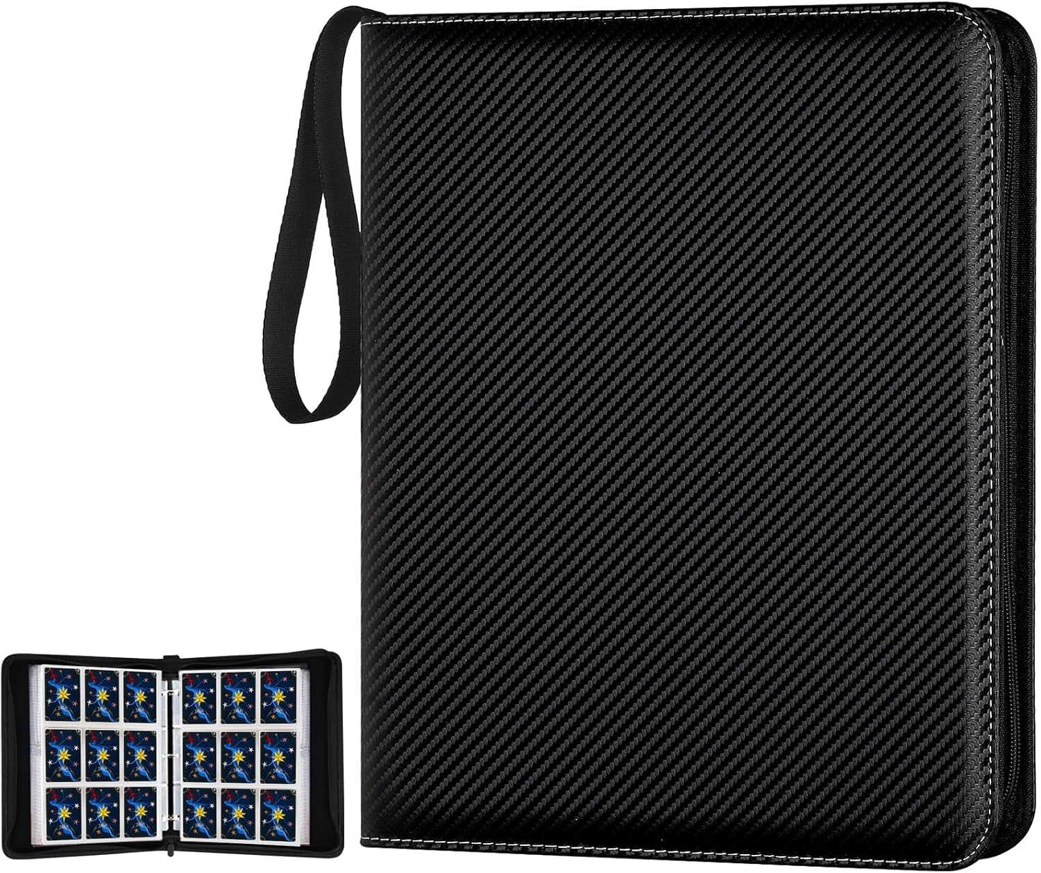 GERMUN 900-Pocket Trading Card Binder (Carbon Black) – 9-Pocket Sided Pages, Premium PU Leather