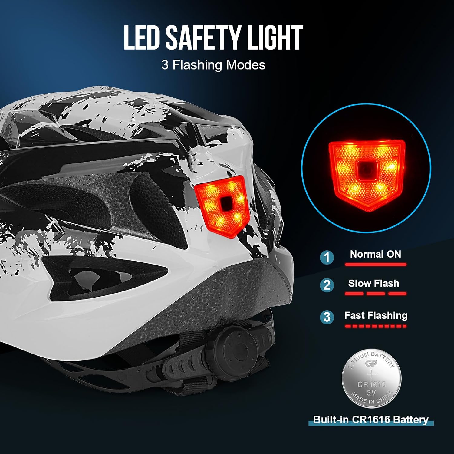 Detalle de Cycle Helmet Adults: Lightweight Bike Helmet with LED Rear Light, 57–62cm