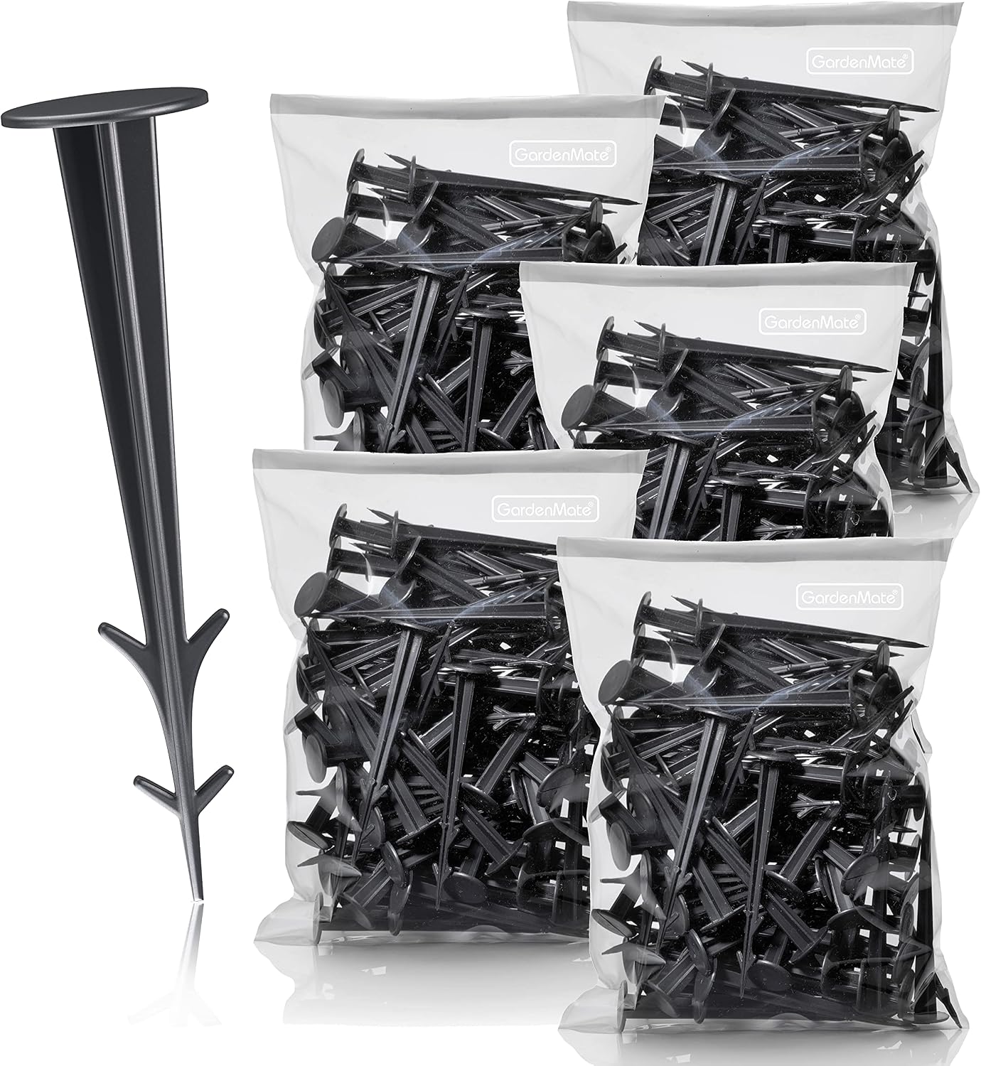 Detalle de GardenMate 500x Picchetti per Fissaggio a Terra in Plastica Resistente Nera Stabilizzata UV 12 cm