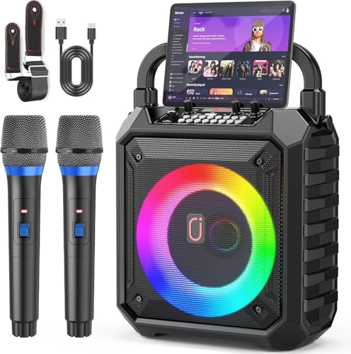 Detalle de JYX Karaoke Maschine mit 2 kabellosen Mikrofonen – Bluetooth 5.3, 80W, 6,5-Zoll Bass, bis zu 12 Std. Akku