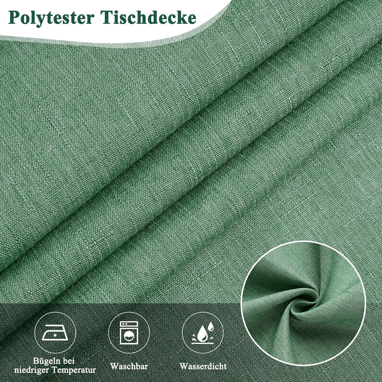 Detalle 2 de AooHome Tischdecke Abwaschbar Grün 160x300 cm – Leinenoptik, wasserabweisend, kratzfest