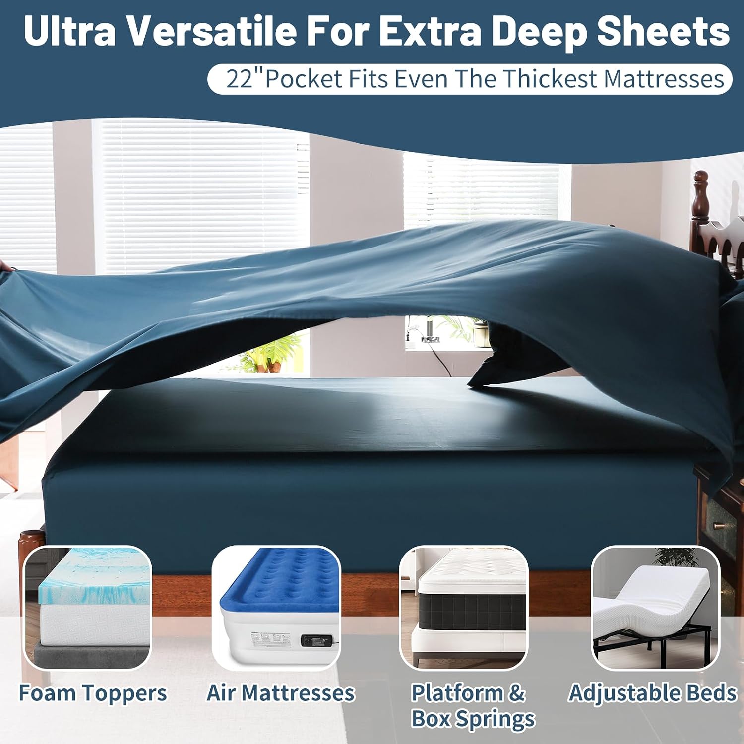 Detalle de Overket Extra Deep Pocket King Sheets, Egyptian Cotton, 1,000 Thread Count