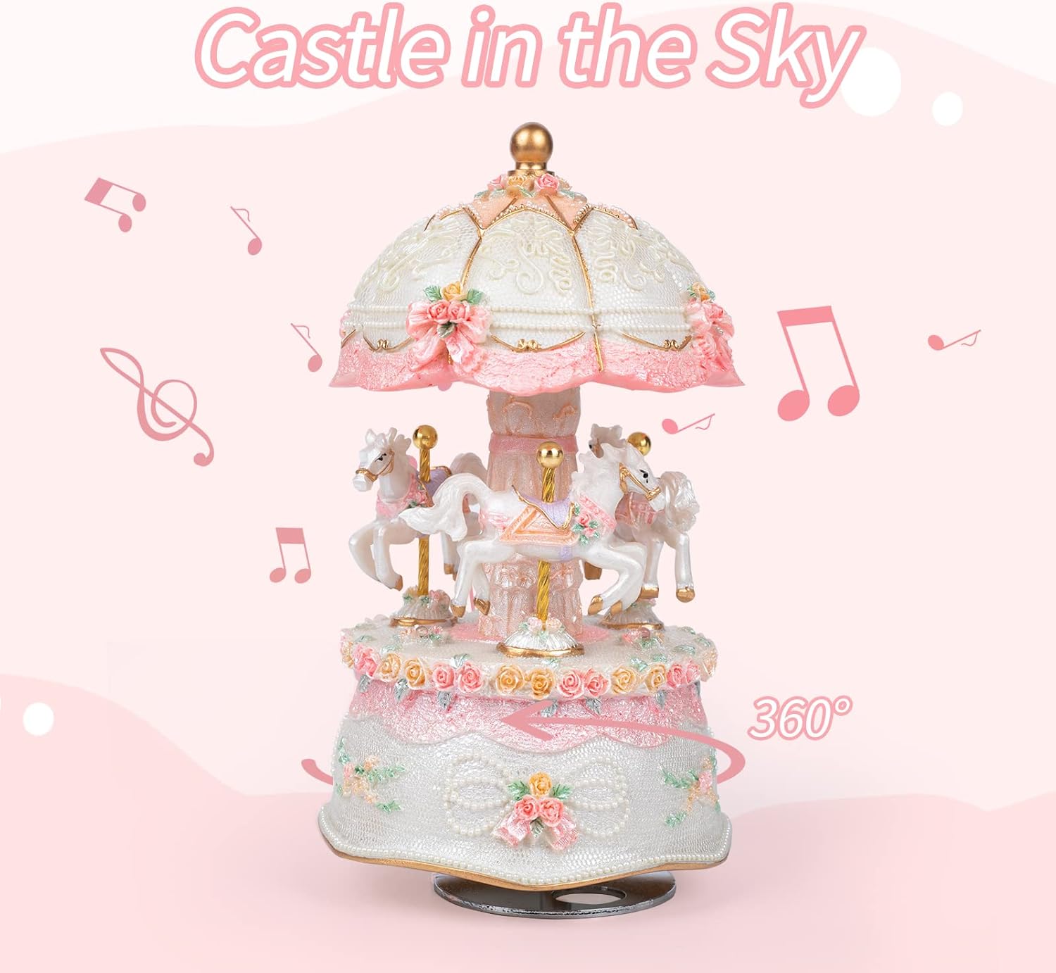 Detalle de Javik Carousel Music Box for Girls with Colour Change LED Light and Rotating Horses