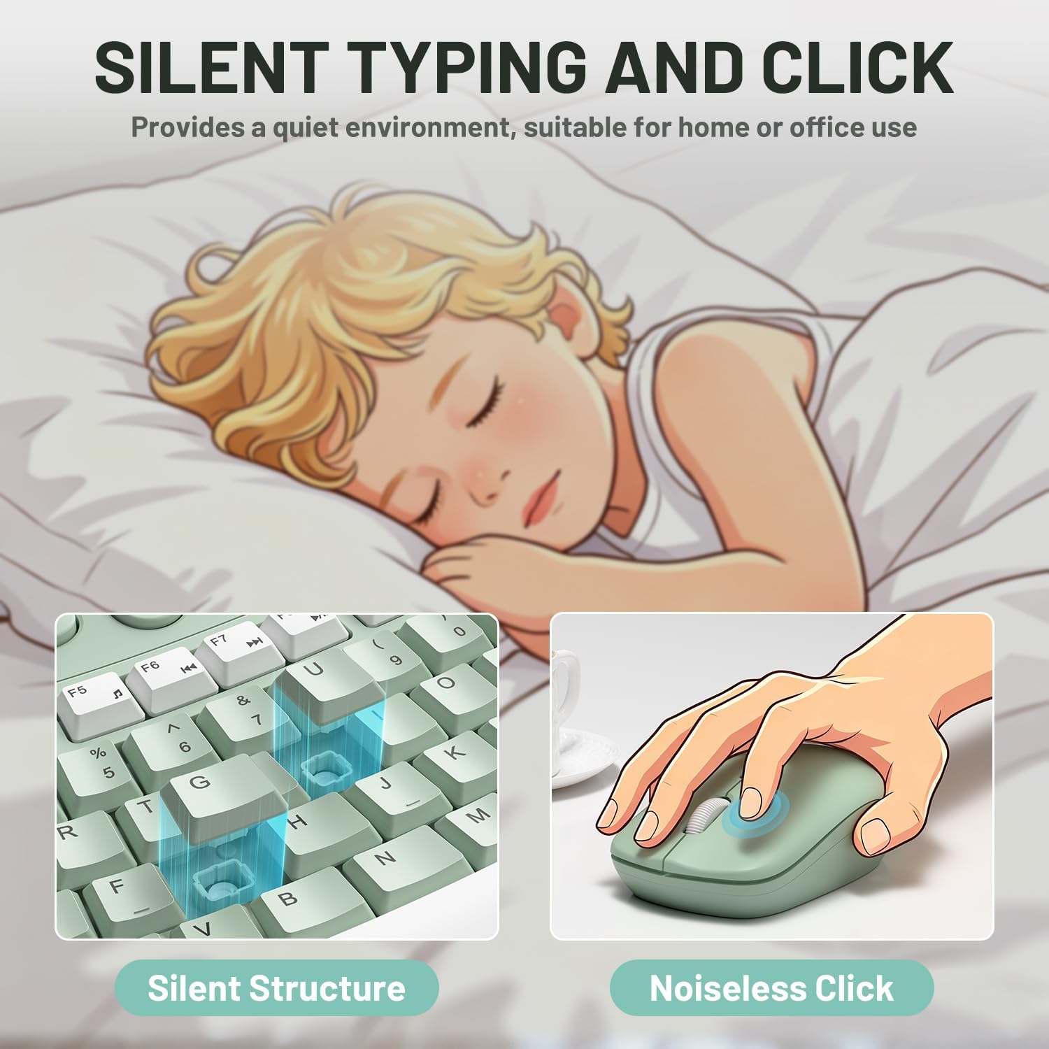 Thumbnail 3 de RECCAZR Wireless Keyboard and Mouse Combo, Quiet Curved Design, Avocado Green
