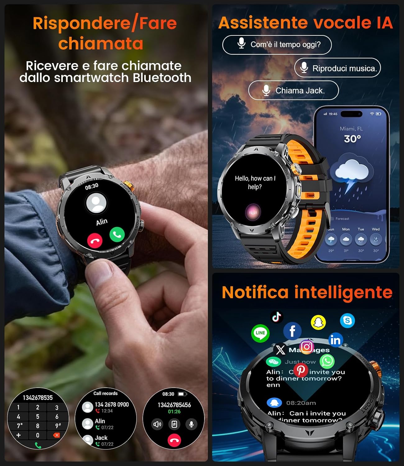 Detalle de SUNKTA Orologio intelligente militare da uomo con batteria 1.000 mAh, display 1,7”, Bluetooth, chiamate e monitoraggio salute