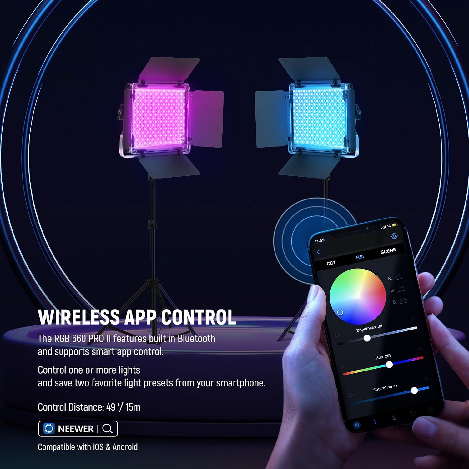 Thumbnail 3 de NEEWER Upgraded 660 PRO II RGB LED Video Light – 2 Pack with App Control and Stands