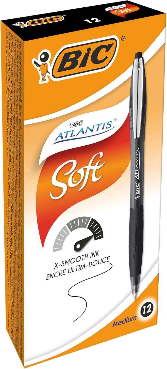 Detalle de BIC Atlantis Soft Druckkugelschreiber 0,32 mm Schwarz – 12 Stück, nachfüllbar
