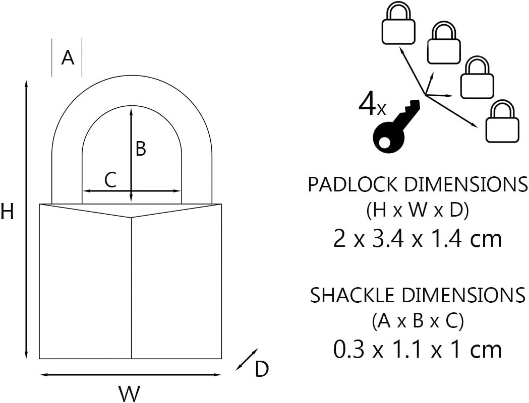Thumbnail 4 de Master Lock 9120EURQCOLNOP Mini Lucchetto – Set da 4, Pacco Famiglia, Multicolore