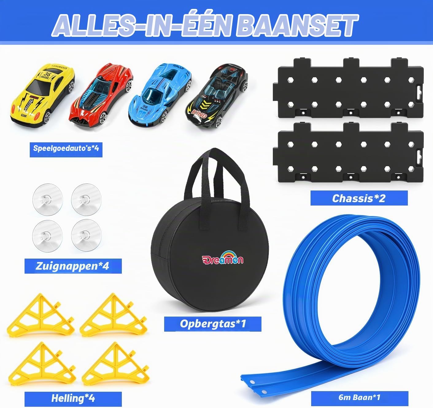 Detalle 2 de Dreamon 088-11-6m-blue flexibele dubbele racebaan, 6 meter met 4 auto's