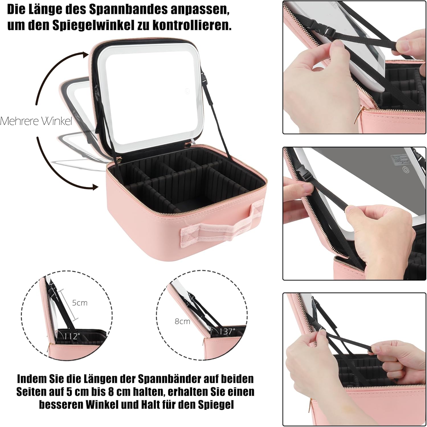 Detalle 2 de MOMIRA Reise-Make-up-Tasche mit beleuchtetem Spiegel – Rosa