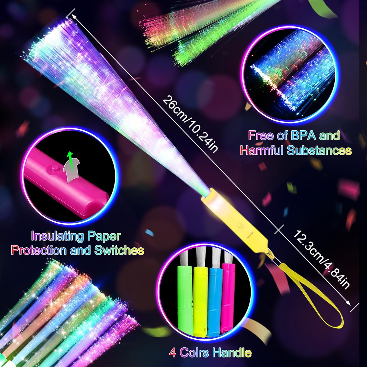 Thumbnail 5 de SHQDD 200PCS Glow Fiber Optic Sticks: LED Light Wands for Parties, Weddings & Events