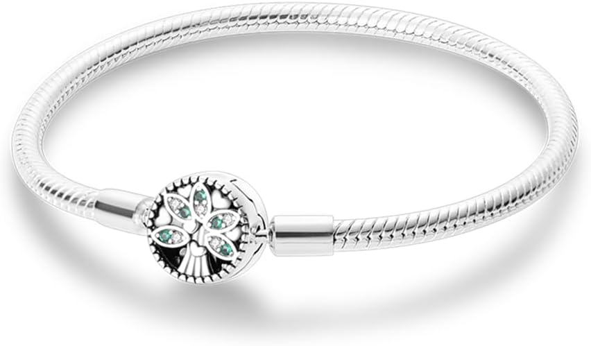 Detalle de KUNSIR Moments 925 Sterling Silver Snake Chain Bracelet for Women – Fits Pandora & European Charms Beads