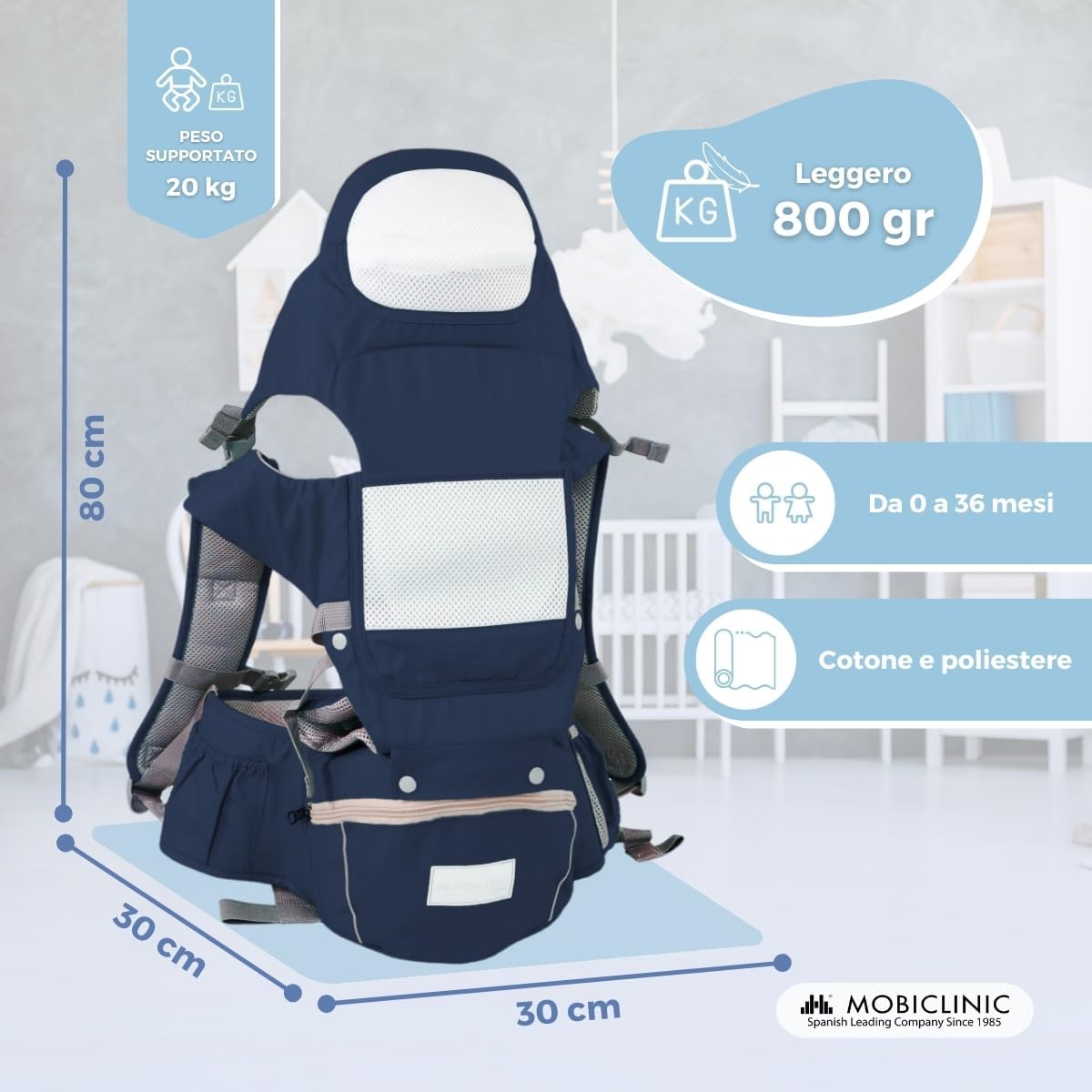 Detalle de Mobiclinic® kids Moley: Marsupio neonato 6 in 1, ergonomico e versatile per 0–36 mesi