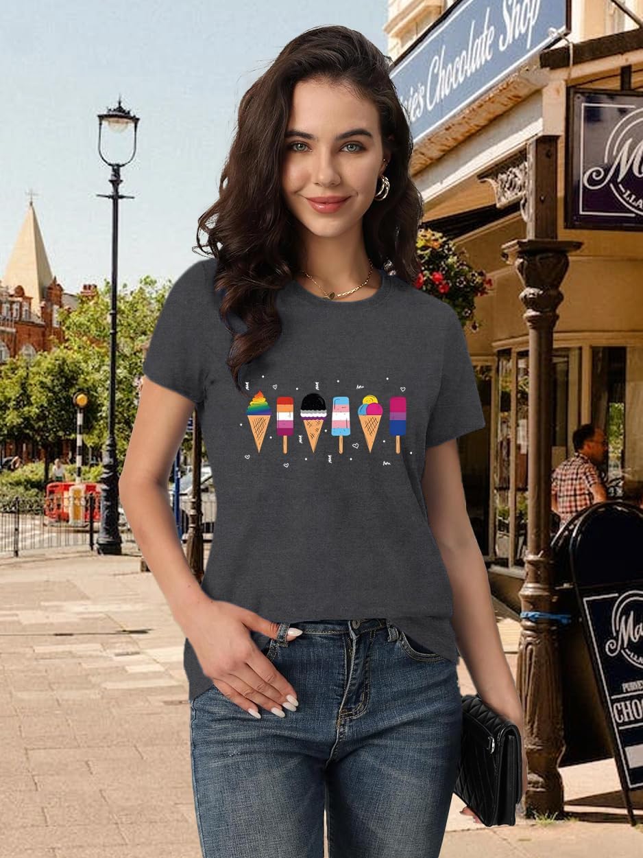 Detalle 2 de Qskall Womens Pride T Shirt – Love is Love Rainbow Tee